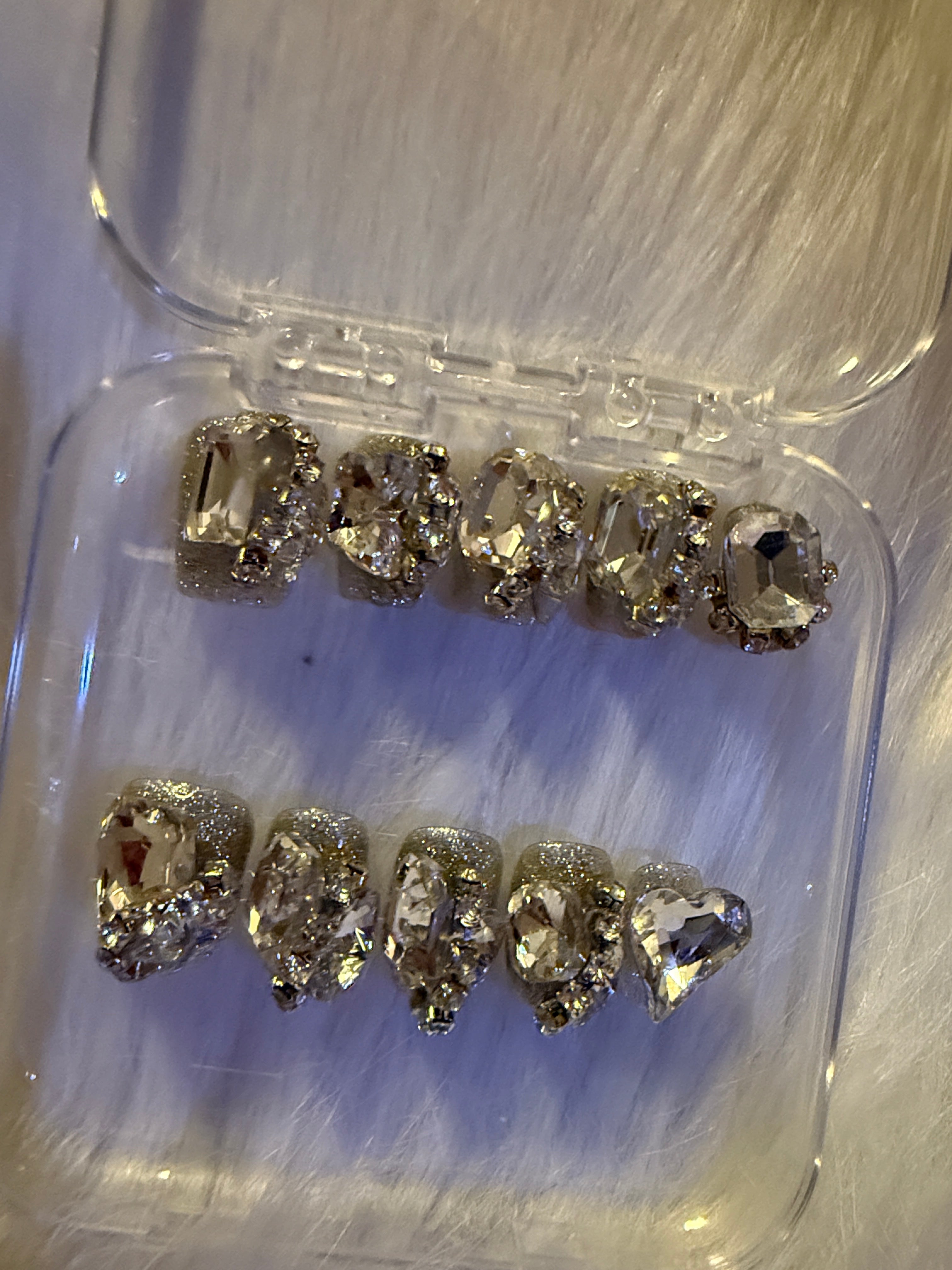 Silver rhinestone super bling press-on nails - small