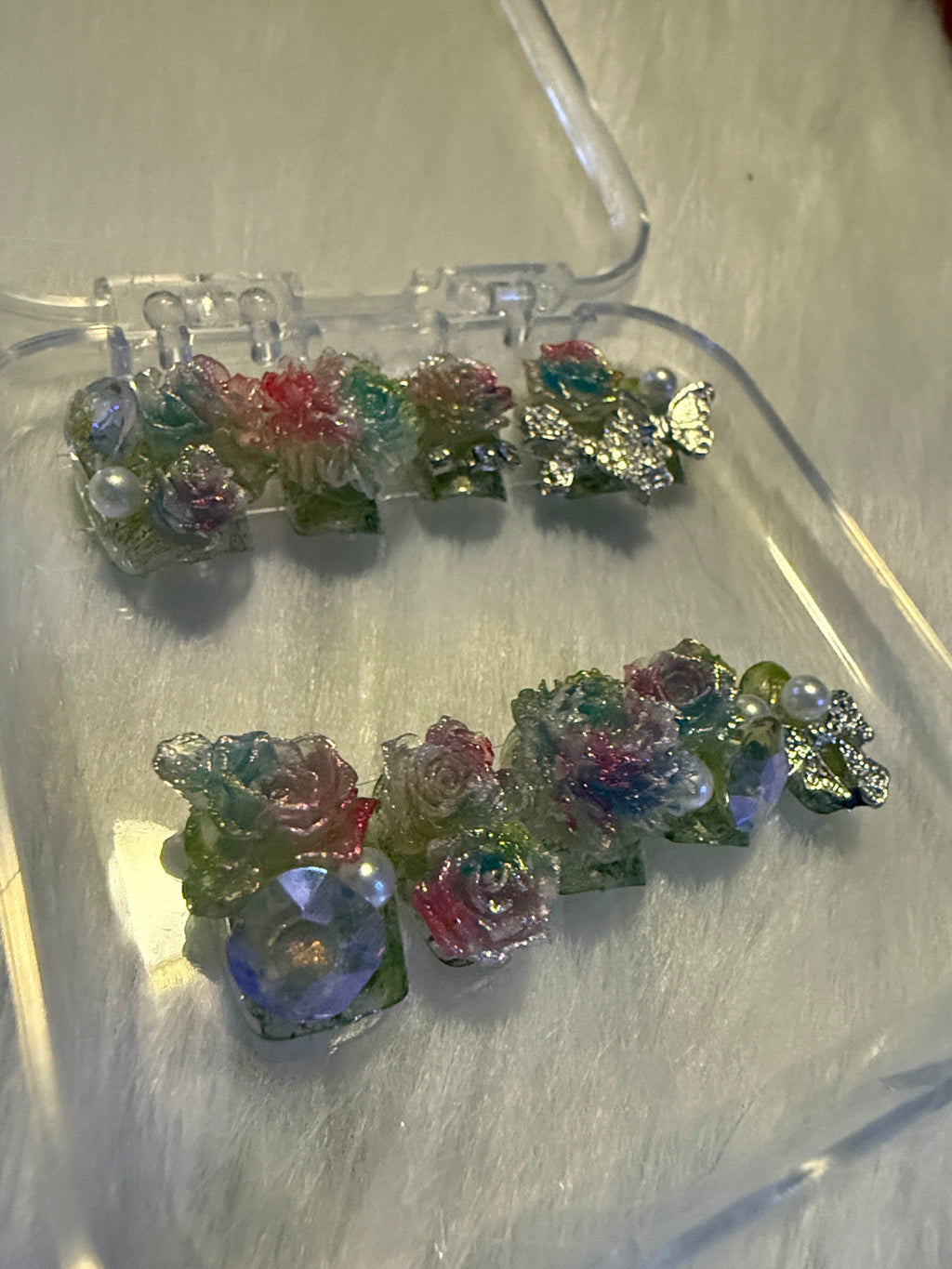 Rainbow flower cluster press-on nails - small