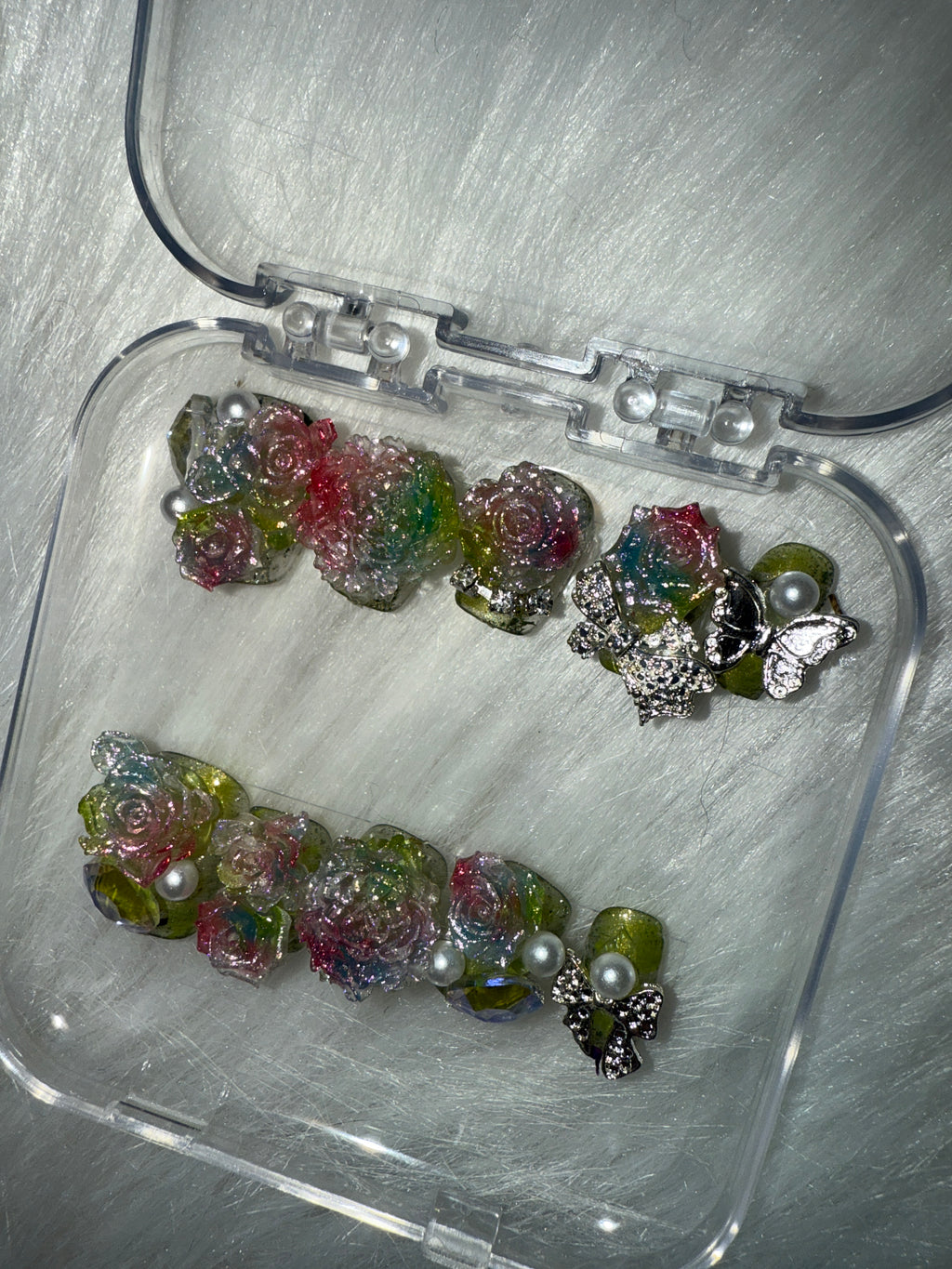Rainbow flower cluster press-on nails - small