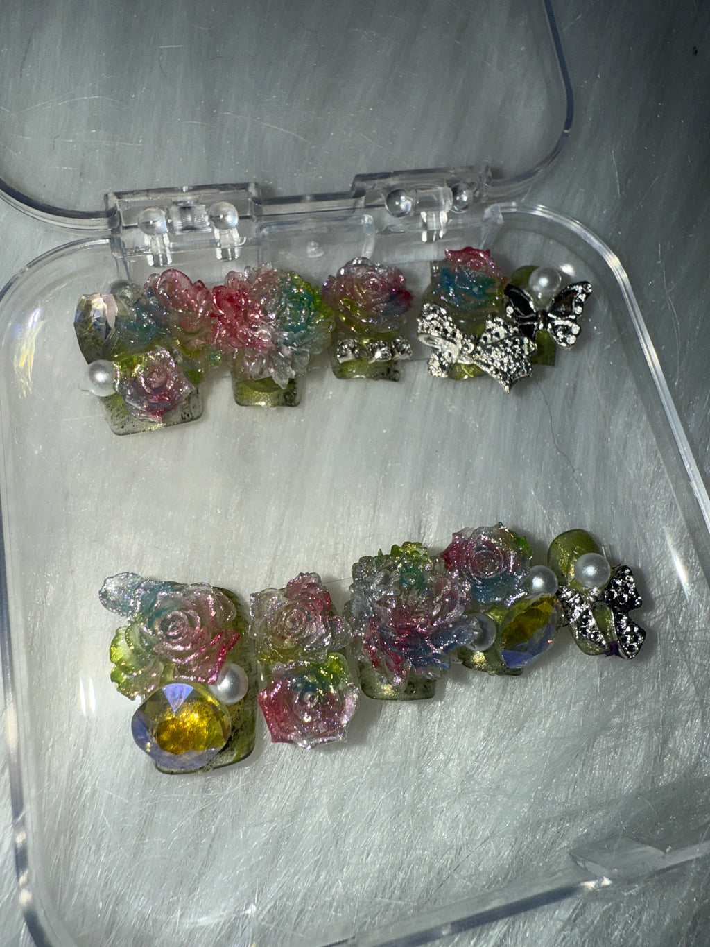 Rainbow flower cluster press-on nails - small