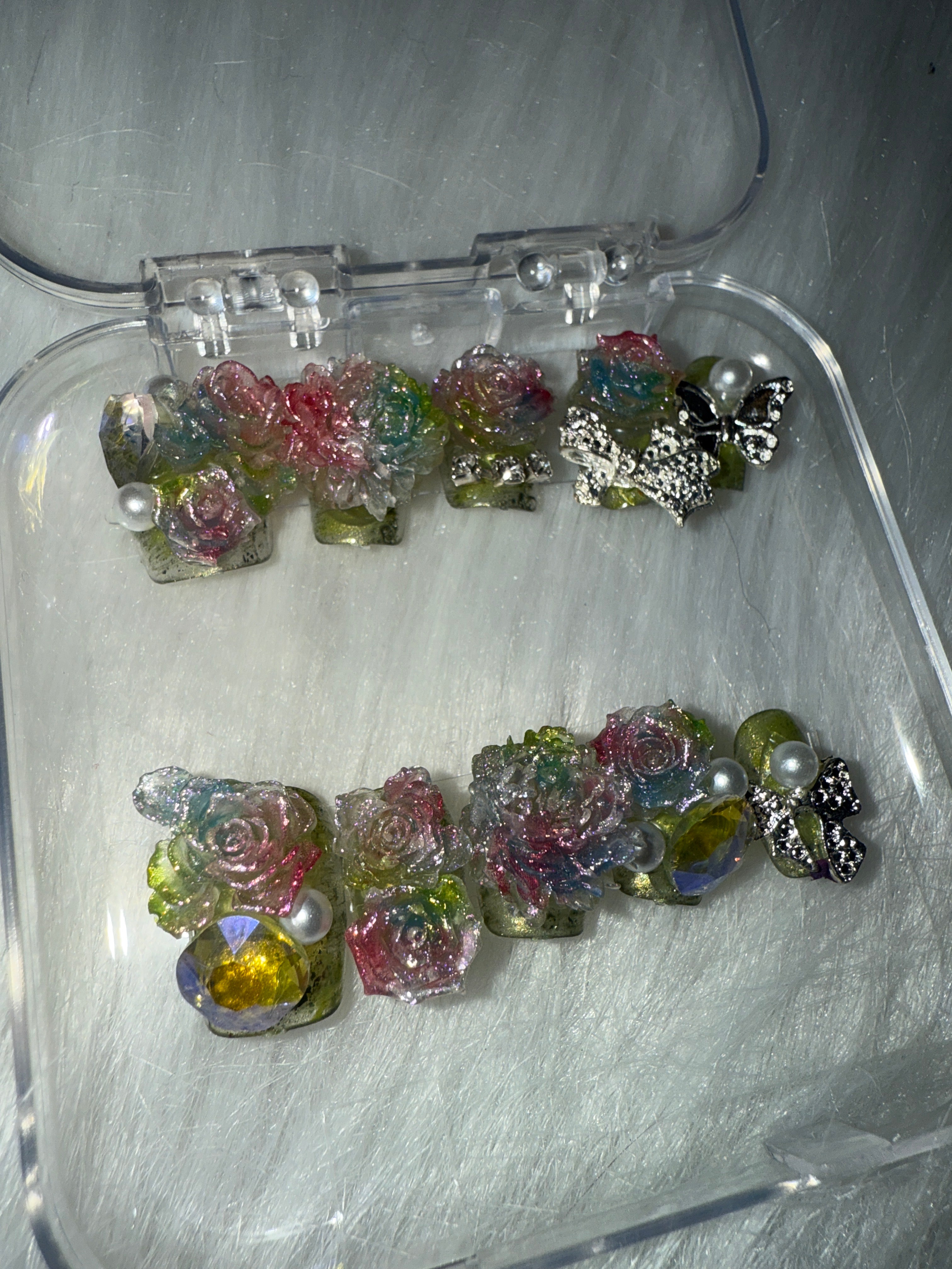 Rainbow flower cluster press-on nails - small